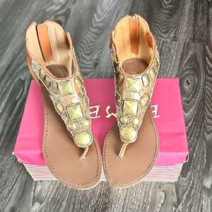 Bamboo Gold Beaded Sandals Size 6